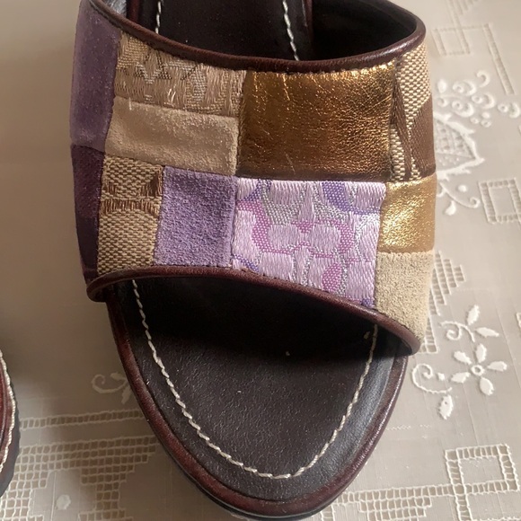 Y2K COACH SIGNATURE CHELSEA PLATFORM PATCHWORK LEATHER SZ 6M BROWN WEDGES HEELS - Picture 7 of 15